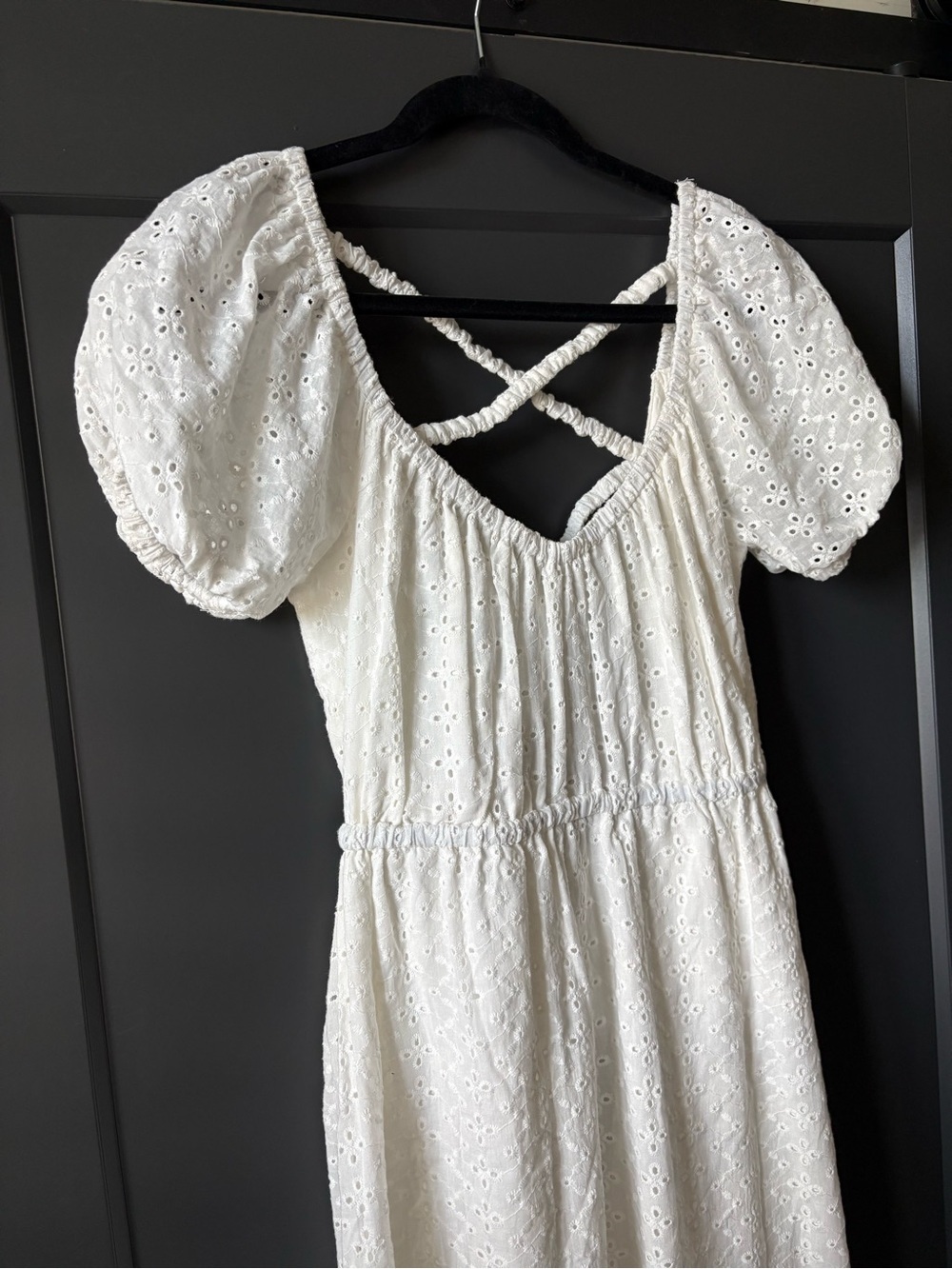 Lulu's White Eyelet Midi Dress with Puff Sleeves - Picture 2 of 9